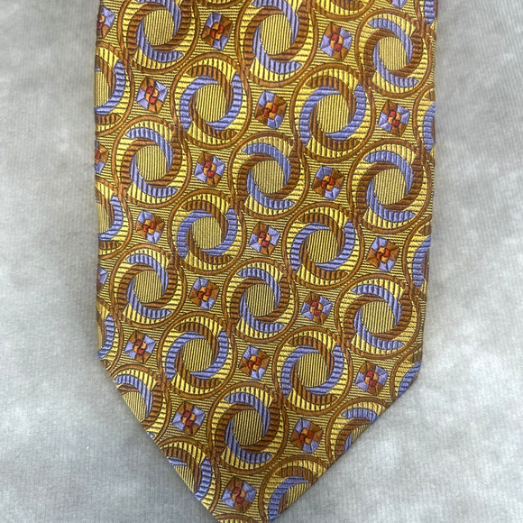 Robert Talbott Estate 100% Silk Necktie Yellow Gold Purple Geometric Swirls USA - Picture 3 of 7